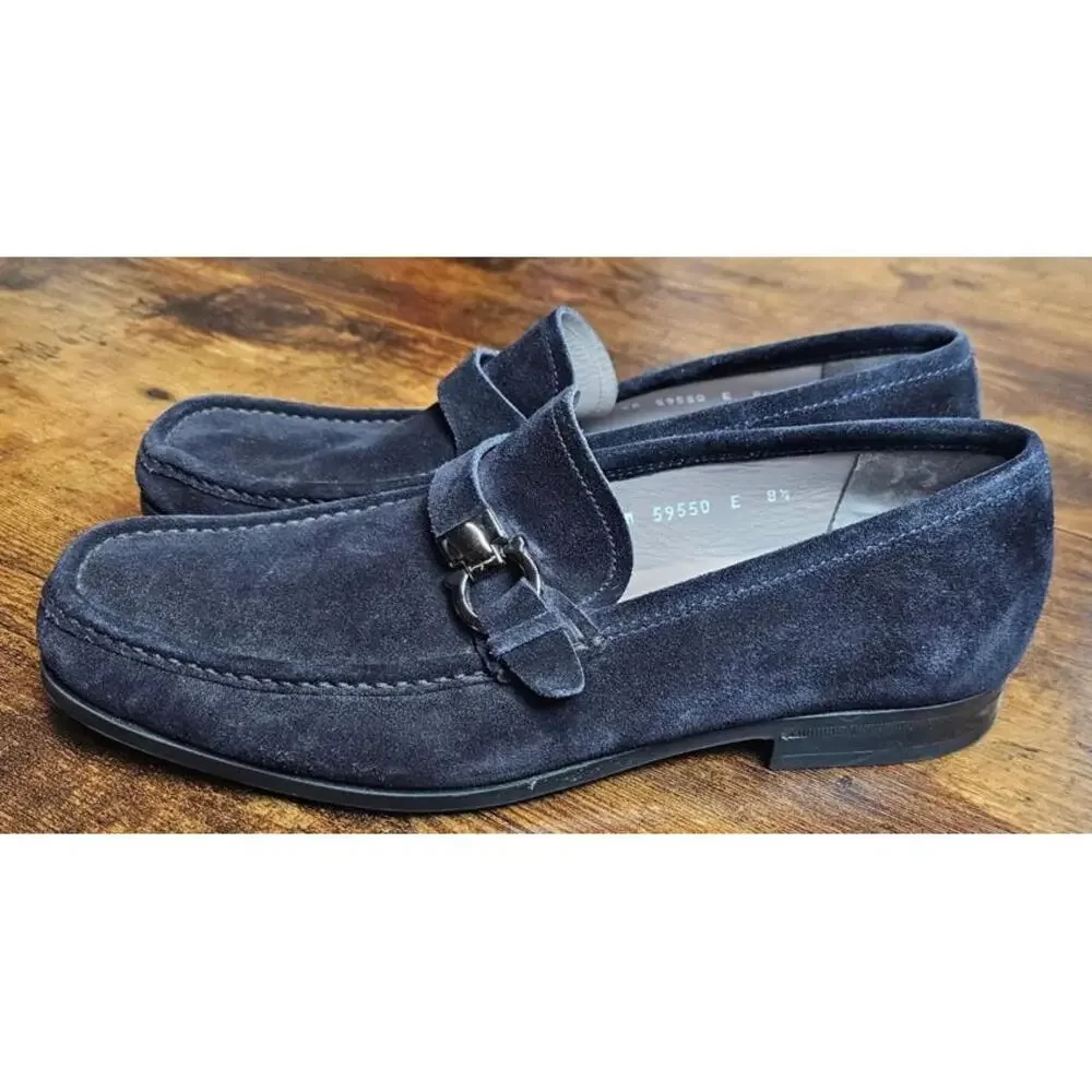 Men's Salvatore Ferragamo Gancini Buckle Dark‎ Navy Suede Loafer US Size 8.5 EUC